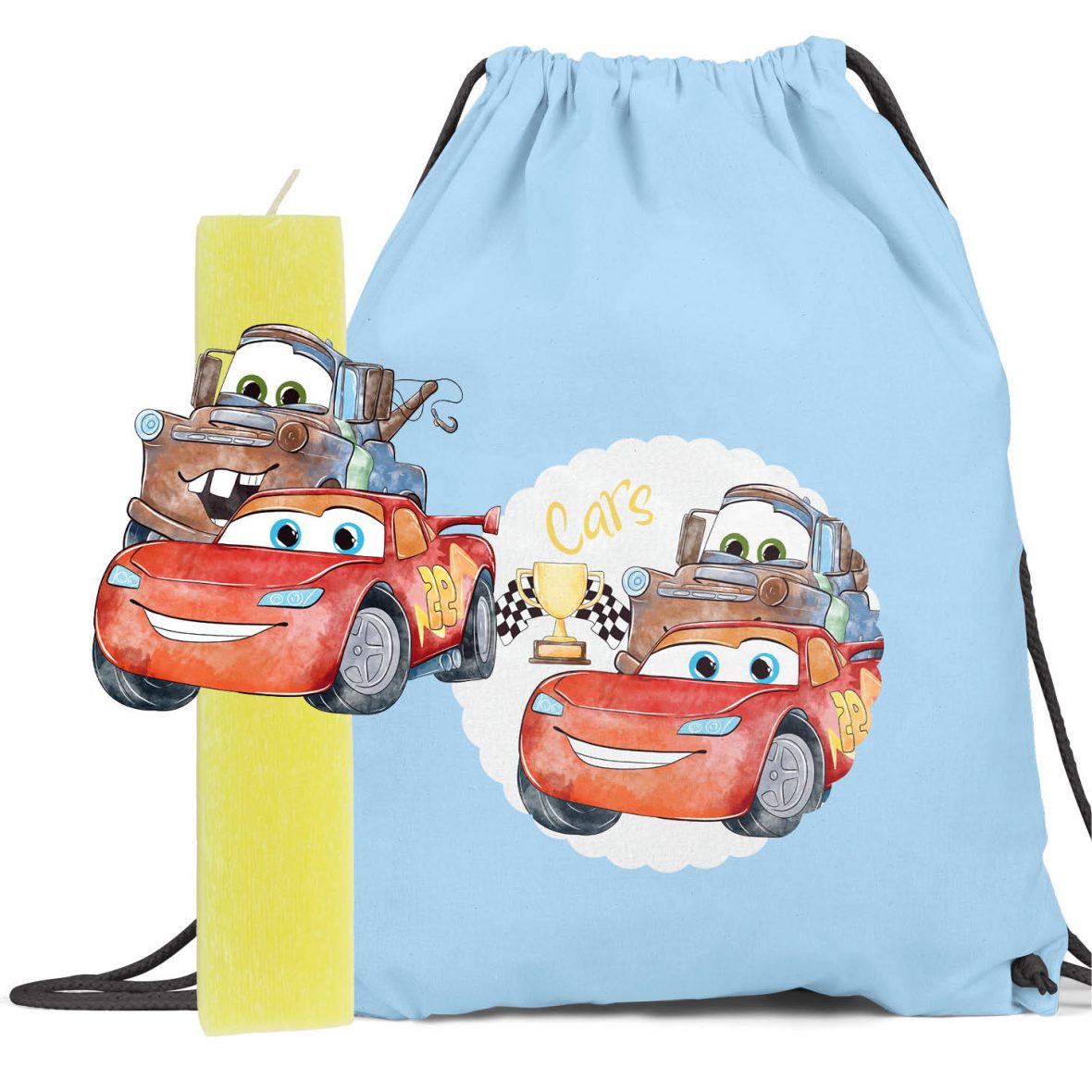 Λαμπάδα με ξύλινη φιγούρα & backpack “Cars”