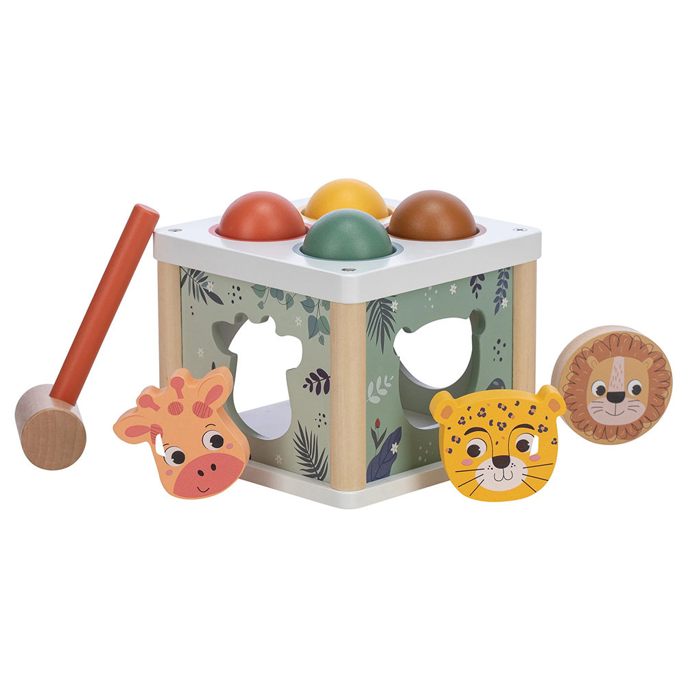Ξύλινος Παιδικός Κύβος με Σχήματα & Σφυρί Free2Play